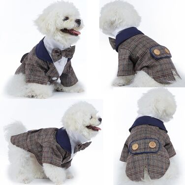 Елегантний костюм для собак: смокінг для маленьких та середніх собак, коричневий, з блакитною краваткою. Ідеально для вечірок, свят, днів народжень. Розмір M (довжина спини 29 см)