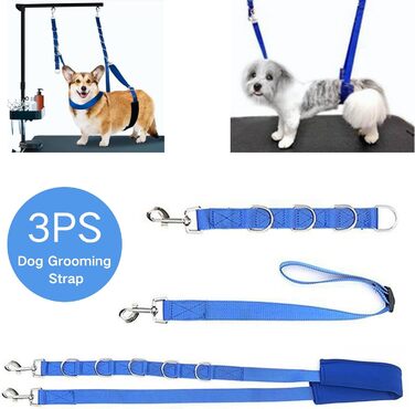 Нашийник для собак 3 шт., міцний, з регульованим тросом та D-кільцями, для грумінгу та купання, блакитний