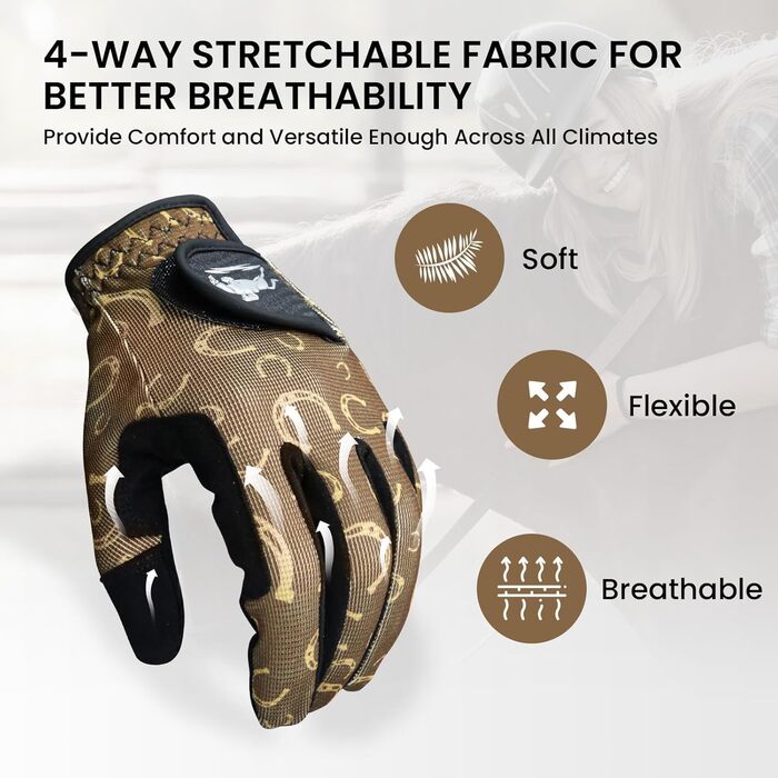 Рукавички для їзди верхи FINGER TEN з підтримкою сенсорного екрану, жіночі, коричнево-жовті, для верхової їзди та велосипеда