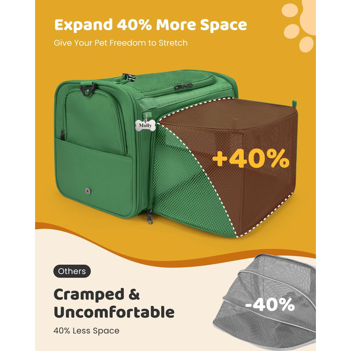Трансформер для котів MIDOG: м'яка переноска з TSA-сертифікацією, для подорожей літаком, під сидіння, з розширеним простором та надійними застібками. Оливковий/Листяний колір