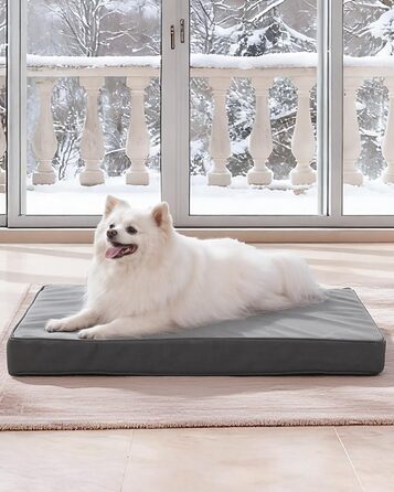 Ортопедичне ліжко для собак 58x43 см, знімний чохол з екошкіри, подушка для собак, матрац для собак, комфортне та прохолодне для внутрішнього та зовнішнього використання, сірого кольору (L58xB43xH7 см)