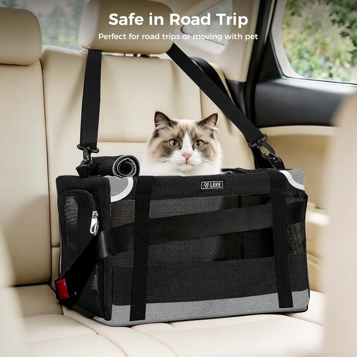 Переноска для котів та собак Lekesky Transportbox Katze, чорна, розмір L, складна