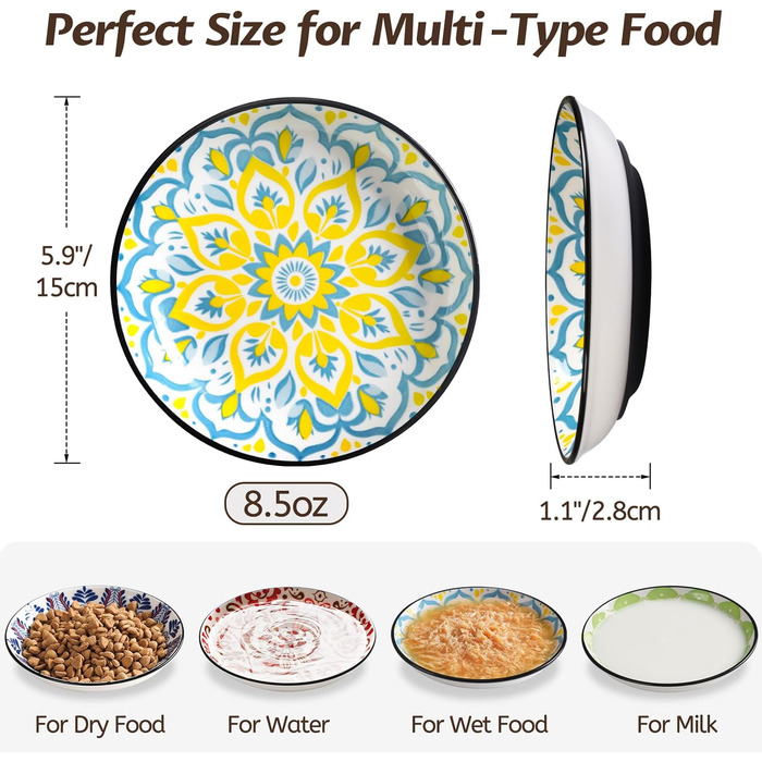 Набори мисок для котів з кераміки з силіконовим дном (4 шт.) - антиковзаючі, безворсові, для корму та води