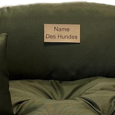 Ортопедичне ліжко для собак Dogs4Life: м'яке, миється, з можливістю персоналізації імені. Розміри S-XXL, колір хакі.