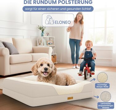 Ортопедичне ліжко для собак ELONEO - великі породи, 122x89x20 см. Корзина для собак з Memory Foam, водовідштовхуючий та пральний килимок, подушка для собак, матрац з м'якою оббивкою (76x51x17 см, кремовий)
