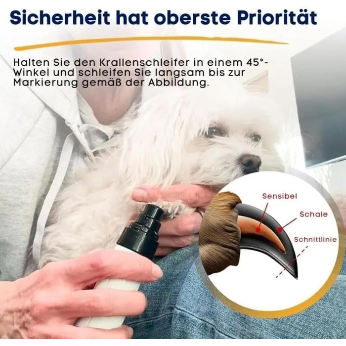 Триммер для собак Orthopfote: тихий нагрівач для нігтів з нагрівальними насадками, м'який та з низькою вібрацією для рівного підстригання (1 комплект)