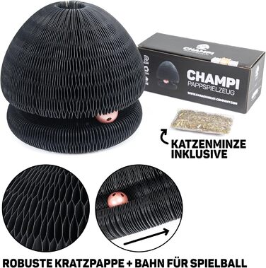 Іграшка для котів CanadianCat Kratzspielzeug: когтеточка з ігровими кульками, чорна, 27,5 x 28 см