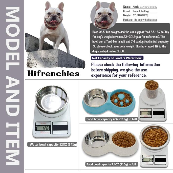 Миска для собак Frenchie Fress, нержавіюча сталь, інтерактивна, для повільного годування, екологічна, біла (блакитна)