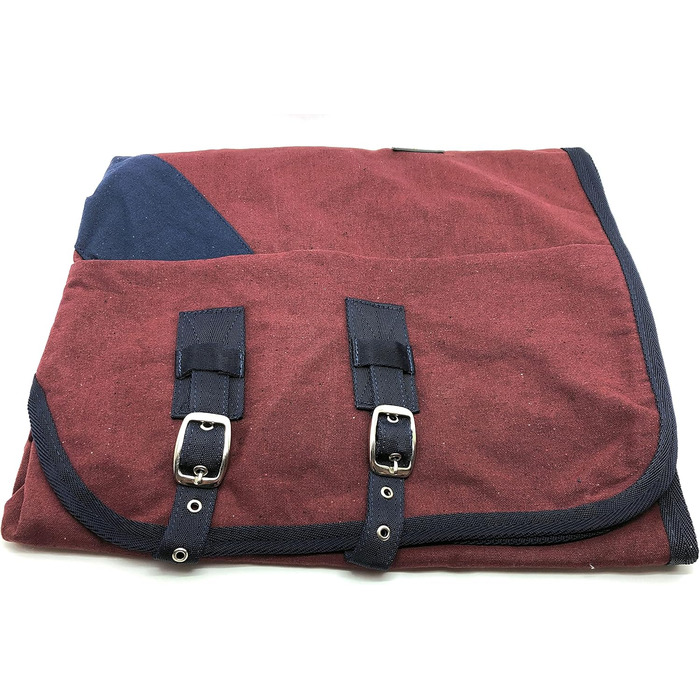 Літня повісь для коня Maddy 2, бавовняна легка та дихаюча стібленка для весни та літа з ременями та захистом хвоста (Бордовий/Синій, 128 см)