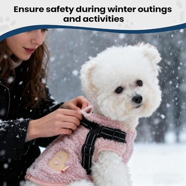 Зимовий одяг для собак - теплий флісовий жилет з інтегрованим шлейкою для прогулянок на вулиці, тепла куртка для маленьких та середніх цуценят, рожевий/білий