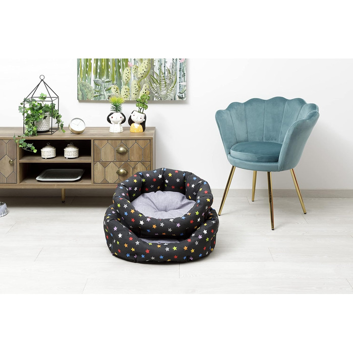 М'яке кругле ліжко для собак та котів Baroni Hoe з тканини, 45x55 см, сірий колір зі зірками, для сну та декору