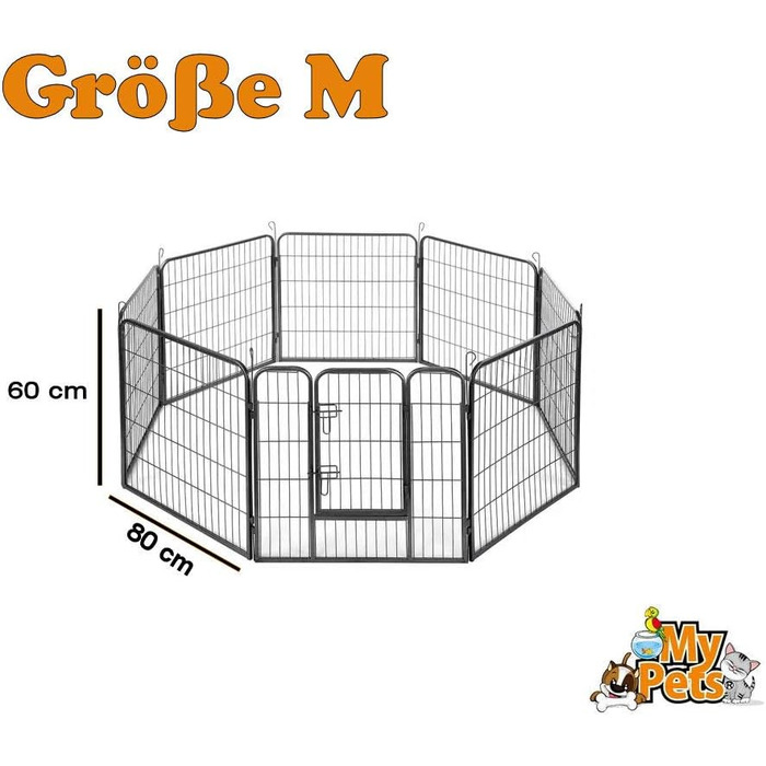 Загорожа для цуценят MYPETS, 8 секцій, 80x60 см, манеж для собак, металевий вольєр для молодих собак