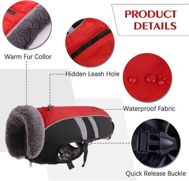Водонепроникний зимовий теплий одяг для собак QBLEEV: куртка, жилет, теплий одяг з флісу для холодної погоди (червоний, чорний, 3X-Large)