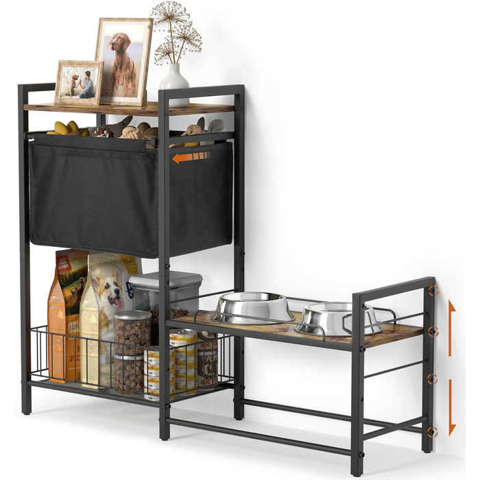 Підвищений миска для собак Bikoney з місцем для зберігання – годівниця та поїлка з кошиком для іграшок, шафка-годонавча для маленьких, середніх та великих собак, органайзер для аксесуарів для тварин