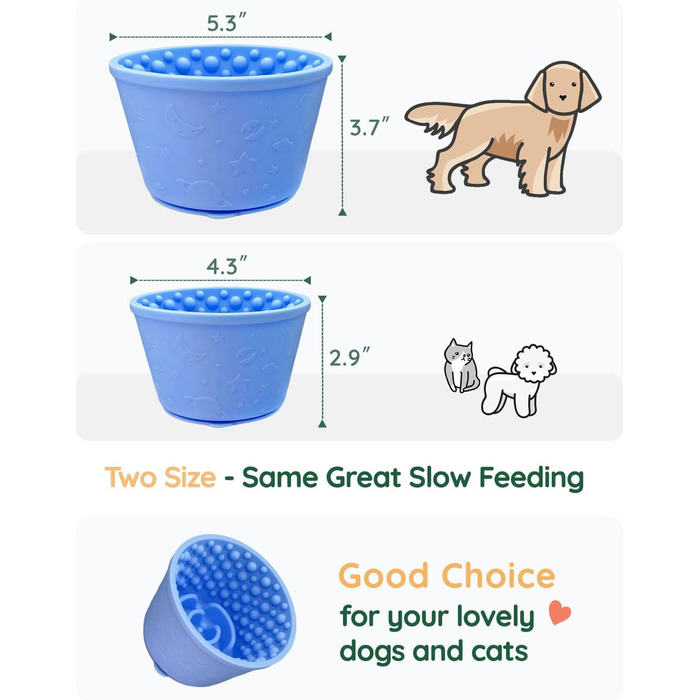Миска для повільного годування для собак, силікон, блакитний колір, з великими присосками