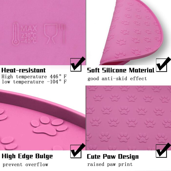 Силіконовий килимок для годування собак і котів, рожевий, круглий. Запобігає забрудненню підлоги. Підходить для собак та котів середніх та малих порід