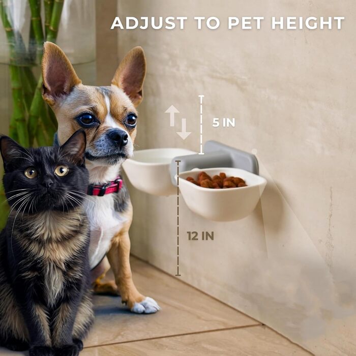Набір мисок для котів з кріпленням на стіну, підняті миски, міцні, з присосками, для корму та води