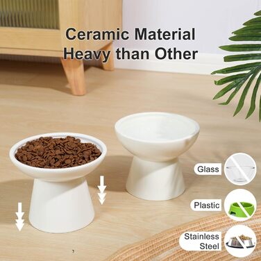 Набір мисок для котів YauYik (2 шт.) – керамічні миски для корму та води, підняті, широкі, білі