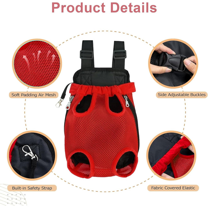 Рюкзак для собак 0.5-2.5 кг, переноска для тварин на плечі, для кемпінгу та подорожей, підходить для собак, котів та кроликів (Бежевий, S)