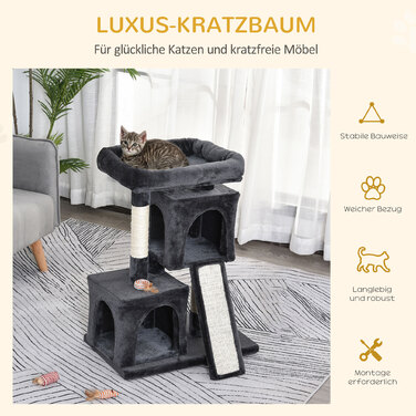 PawHut Sisal Cat Tree до 30 кг Cat Tree з кігтеточкою Sisal Column Плюшевий темно-сірий для активних кішок
