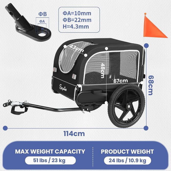 Фаркоп для велосипеда для собак маленьких та середніх порід - до 23 кг, складний, з швидкознімними колесами, чорний