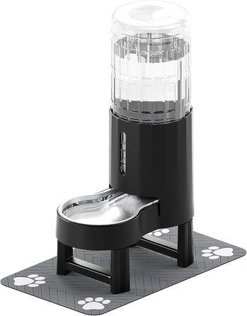 Автоматичний диспенсер для води для собак та котів CZPET з нержавіючою чашею, гравітаційна подача води, 100% BPA-free, велика ємність, тихий, чорний, 9 л + стійка + килимок