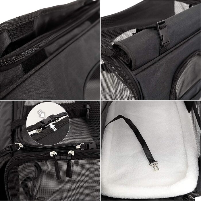 Транспортна переноска для собак та котів Lionto, складна, чорна, 49x27x32 см, з ручками та плечовим ременем, з м'яким килимком