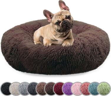 Кругле ліжко для собак середніх порід, 70 см, м'яке плюшеве гніздо, ергономічне, знімний чохол, неслизьке, штучне хутро
