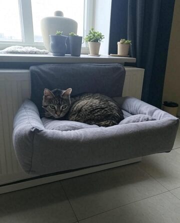 Килимок для котів на радіатор PataGrande, сірий, з м'яким подушками, машинного прання