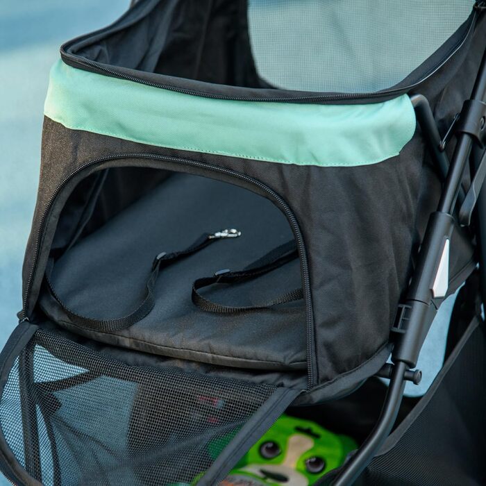 PawHut візок для собак та котів 2-в-1, складний, до 10 кг, з подушкою, сітковими віконцями, дверима та кошиком для зберігання (зелений)