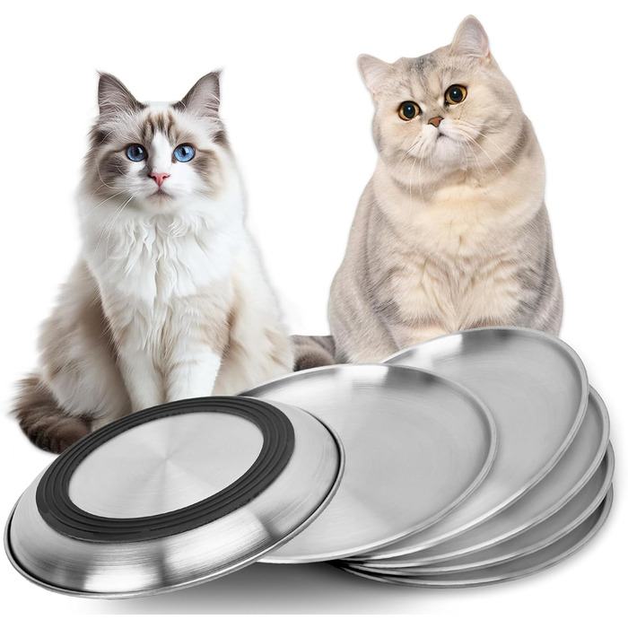 Набори мисок для котів та дрібних тварин Elisabe Katzennapfe (6 шт.) з нержавіючої сталі, 17 см, антиковзний, проти втоми вусів