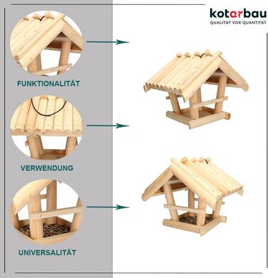 KOTARBAU® Годівниця для птахів з натурального дерева, маленька, без покриття, для підвішування, у комплекті 0,5 кг корму