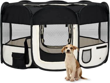 Складаний вольєр для цуценят vidaXL 145x145x61 см, чорний, переносний загін для собак
