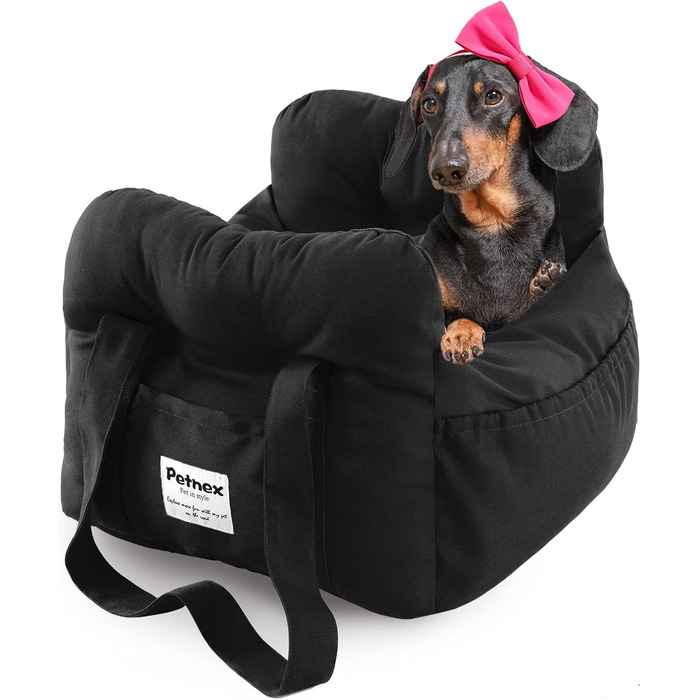 Автокрісло для собак маленьких порід, переносна автолюлька для цуценят, стильна переносна сумка для тварин з великими кишенями, автокрісло для собак, яке можна прати в пральній машині (Чорний)