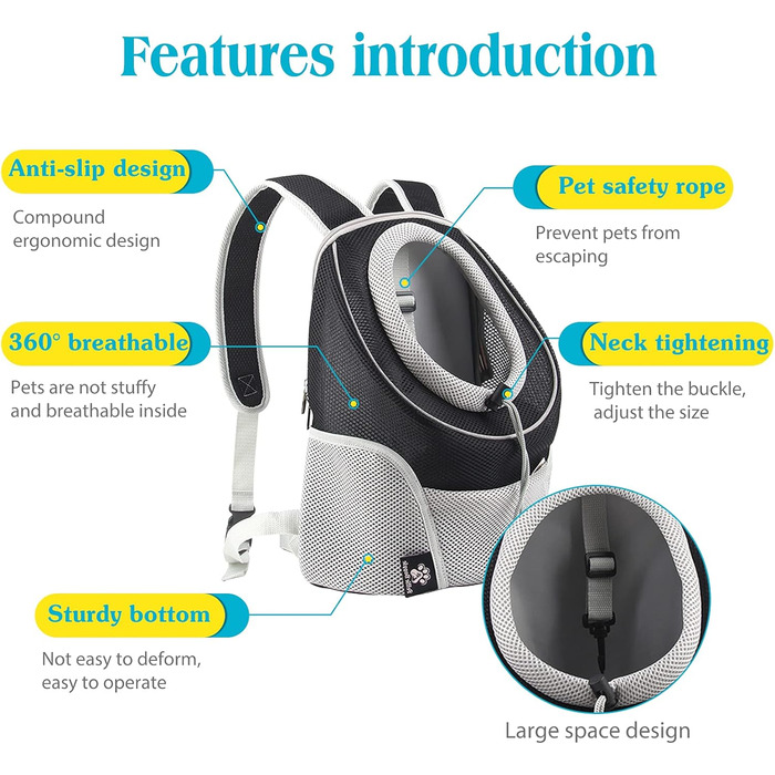 Рюкзак для собак та котів PETCUTE: зручна переноска з висувною головою та знімним килимком, чорний