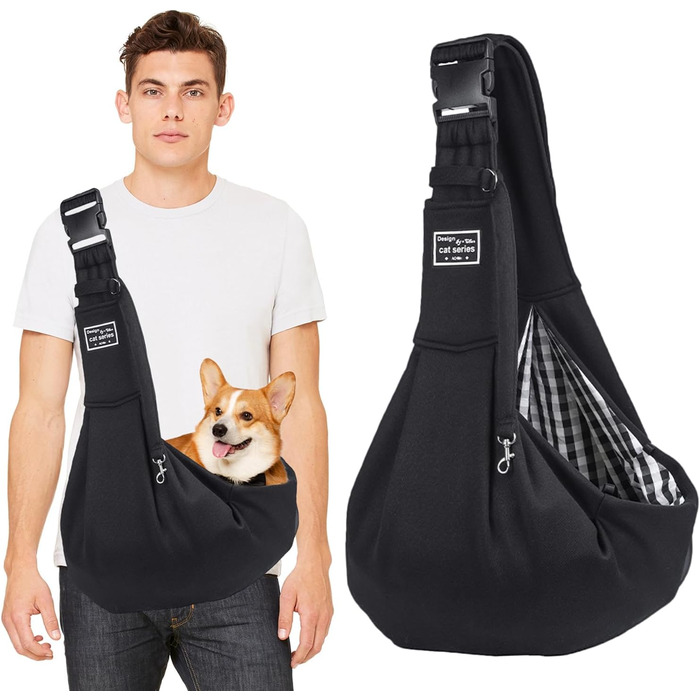 PETCUTE Сумка-переноска для собак до 7.5 кг, чорна. Регульований ремінь, переноска з передньою кишенею, сумка через плече для собак, для прогулянок та активностей на свіжому повітрі