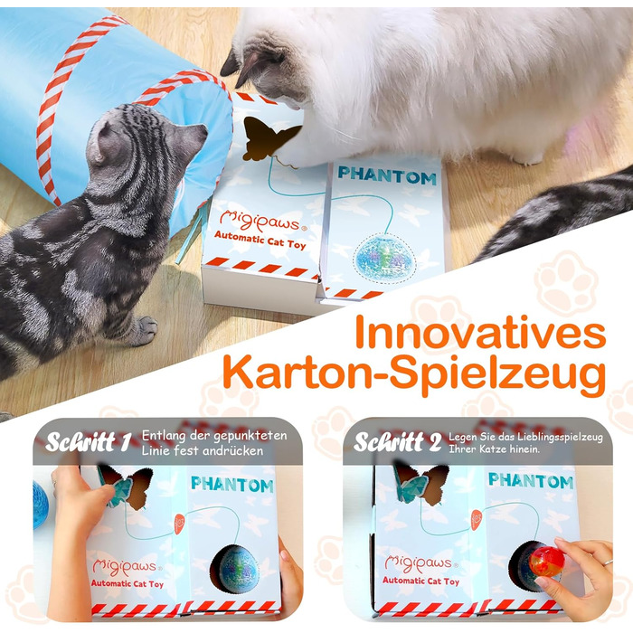 Інтерактивна іграшка для котів Migipaws 2-в-1: електричний м'ячик у тунелі, програмоване управління, іграшка-піймалка метеликів 2.0