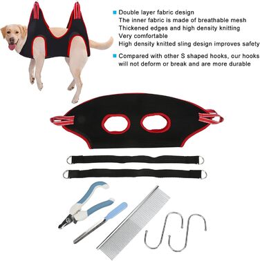 Гамак для грумінгу собак EVTCAN з вентиляцією та товстим шаром, набір з гребінцем для видалення когтів (червоний, M)