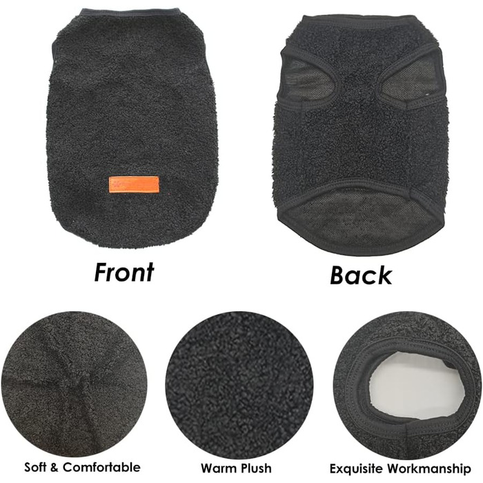 Теплий флісовий жилет для собак - чорний, великий розмір (Чихуахуа, Пудель, Тедді)