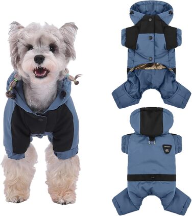 Водонепроникна зимова куртка для собак з капюшоном, тепла повна куртка-комбінезон, регульована, для холодної погоди (Блакитна, 3XL)