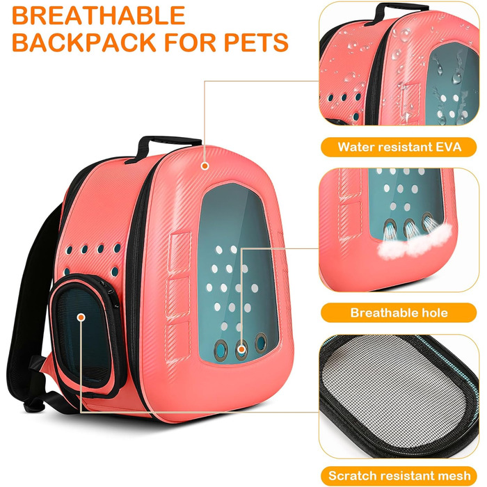 Рюкзак-переноска для кота/цуценя ALLSOPETS Bubble, рожевий. Знімна підстилка, для подорожей, прогулянок