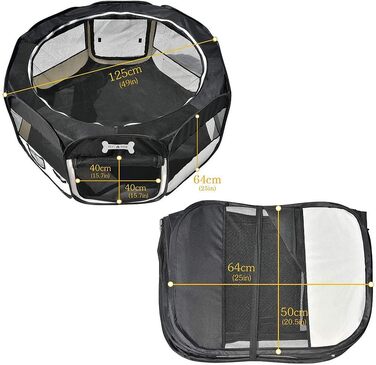 Вольєр для цуценят Melko 125x125x64 см, розкладний, чорний