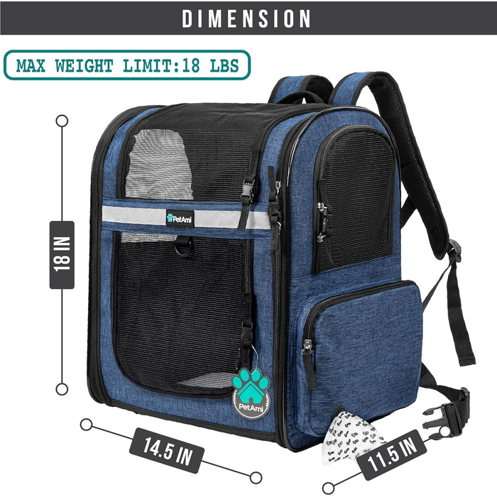 PetAmi Рюкзак для котів та собак, Medium, Marineblau (Морський блакитний)
