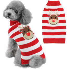 Пуловер для собак SlowTon на Різдво з оленем - теплий зимовий костюм для маленьких та середніх собак, червоно-білий XL