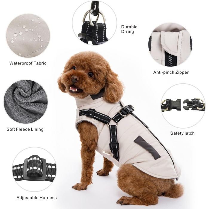 Зимові куртки для собак, теплі та водонепроникні, з світловідбиваючими елементами, жилет для цуценят та собак середніх та великих розмірів XXL, білий