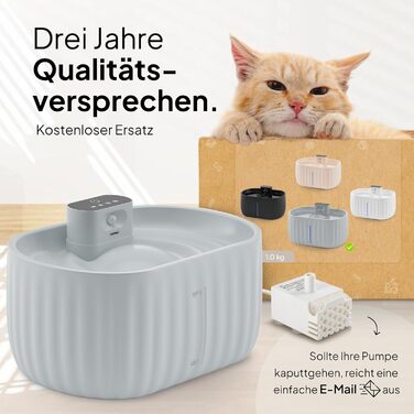 Бездротовий фонтан для котів Pretty Paw Aqua Sense, 3 л, з фільтром і сенсором руху, сірий, тривала автономна робота