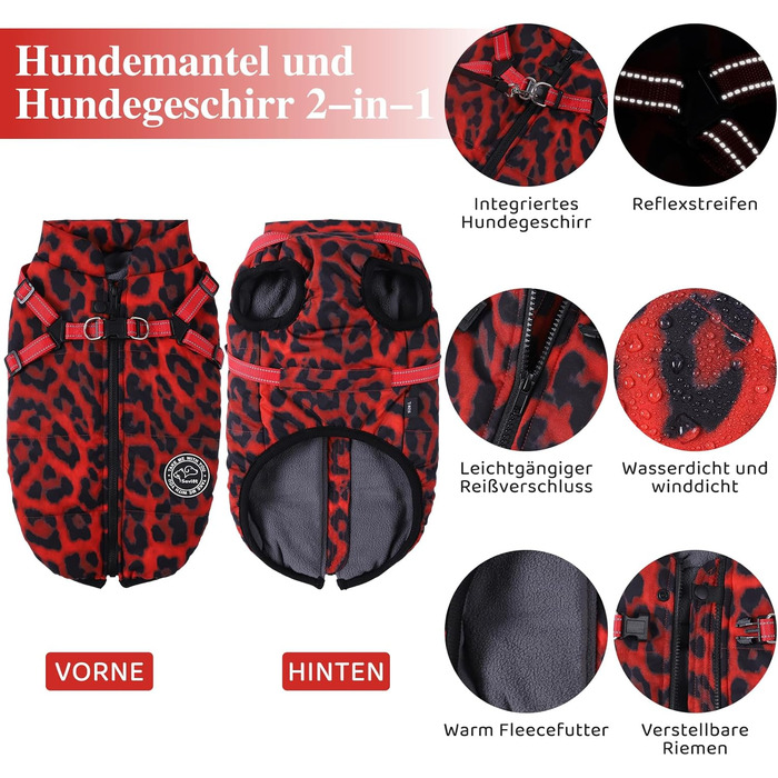 Теплий зимовий одяг для собак Avlot: червоний, розмір L, теплий флісовий одяг, водовідштовхуючий, для холодної погоди