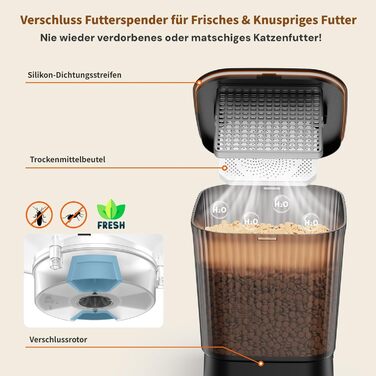 Автоматичний годівник для котів та собак HoneyGuardian з Wi-Fi, 2 миски, 3.5L, чорний