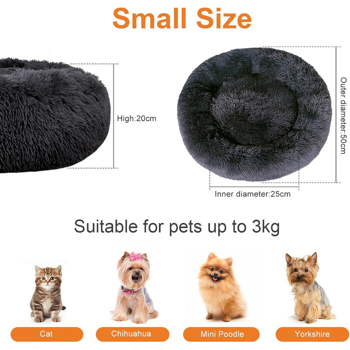 Кругле лежанка для собак та котів, 50 см, з ортопедичним пюшем, для дітей, сіра