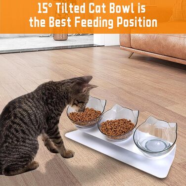 Набір з 3 прозорих мисок для котячого корму з підставкою, ложкою, антиблювотні, підняті миски для котів, цуценят, корму та води, пластикові миски для тварин